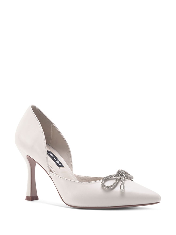 Nine West Womens 'Mangie' Spool Heel Evening White Shoes with Bow Detail - Image 3 of 4