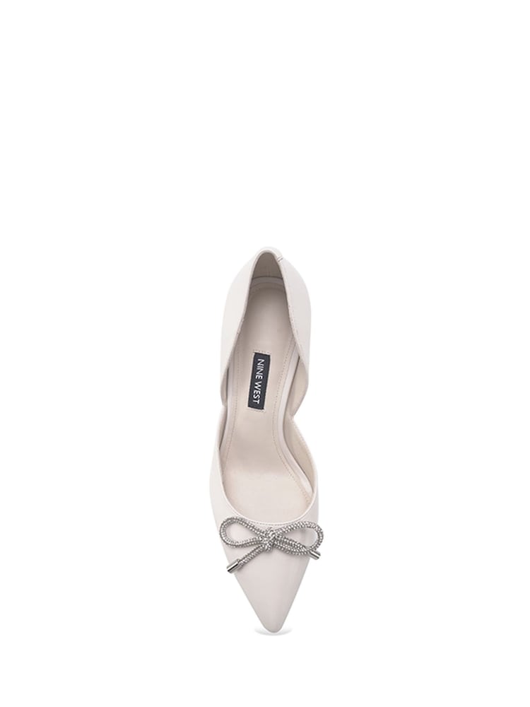 Nine West Womens 'Mangie' Spool Heel Evening White Shoes with Bow Detail - Image 4 of 4