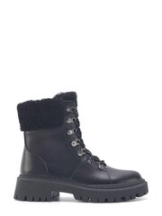 Nine West Womens 'Tabrah' Lug Sole Black Boots with Faux Fur Cuff & Zipper - Image 1 of 3