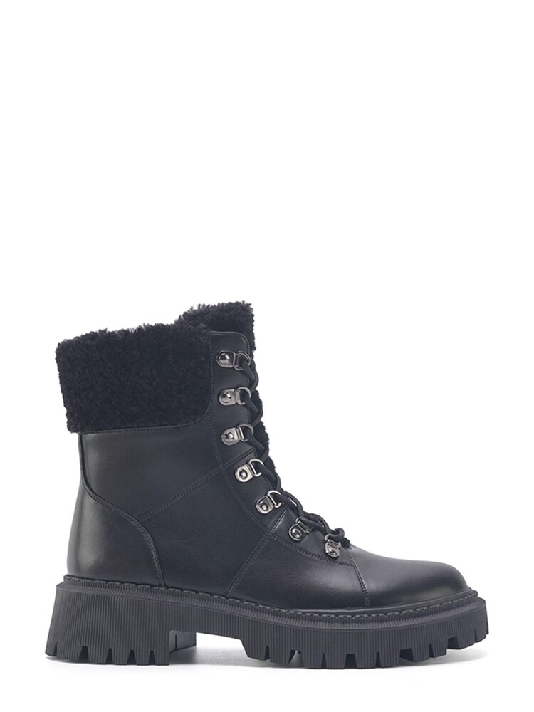 Nine West Womens 'Tabrah' Lug Sole Black Boots with Faux Fur Cuff & Zipper - Image 1 of 3