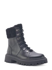 Nine West Womens 'Tabrah' Lug Sole Black Boots with Faux Fur Cuff & Zipper - Image 2 of 3