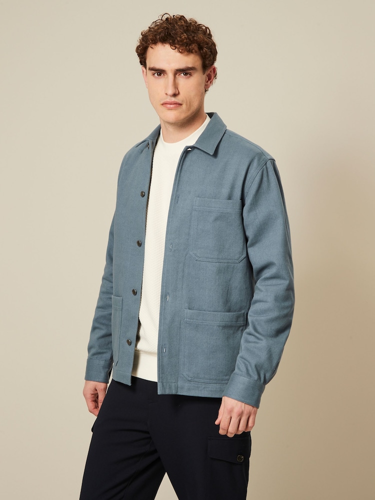 Blue Twill Chore Shacket 100% Cotton Overshirt - Image 1 of 10