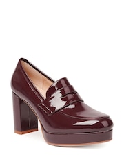 Nine West Womens 'Tanla' Block Heel Platform Brown Loafers - Image 1 of 5