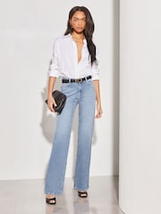 Lipsy Blue Mid Waist Wide Leg Jeans - Image 3 of 4