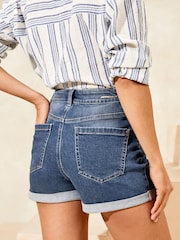 Lipsy Mid Navy Blue Petite Stretch Denim Turn Up Shorts - Image 4 of 4
