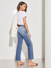 Lipsy Midwash Blue High Waist Crop Wide Leg Jeans - Image 2 of 4