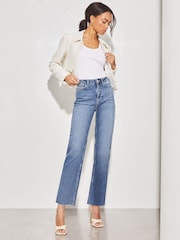 Lipsy Midwash Blue High Waist Crop Wide Leg Jeans - Image 3 of 4