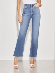 Lipsy Midwash Blue High Waist Crop Wide Leg Jeans - Image 4 of 4