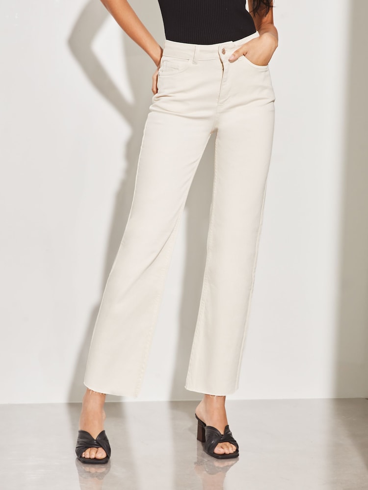 Lipsy Ecru Cream High Waist Crop Wide Leg Jeans - Image 1 of 4