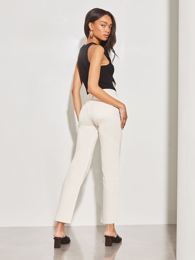Lipsy Ecru Cream High Waist Crop Wide Leg Jeans - Image 2 of 4