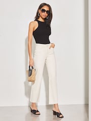 Lipsy Ecru Cream High Waist Crop Wide Leg Jeans - Image 3 of 4