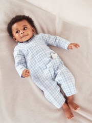 The White Company Cotton Blue Gingham Sleepsuit With Bear - Image 1 of 4