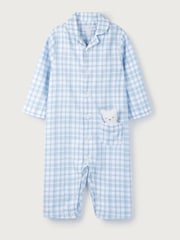 The White Company Cotton Blue Gingham Sleepsuit With Bear - Image 3 of 4