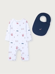 The White Company 100% Cotton London White Sleepsuit and Bib Set - Image 4 of 5