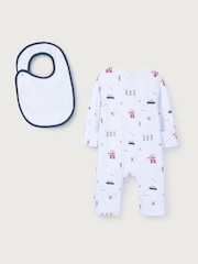 The White Company 100% Cotton London White Sleepsuit and Bib Set - Image 5 of 5