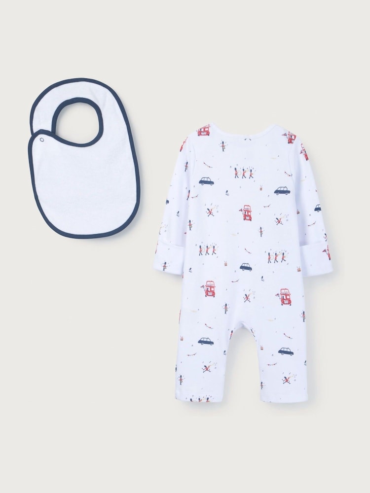 The White Company 100% Cotton London White Sleepsuit and Bib Set - Image 5 of 5