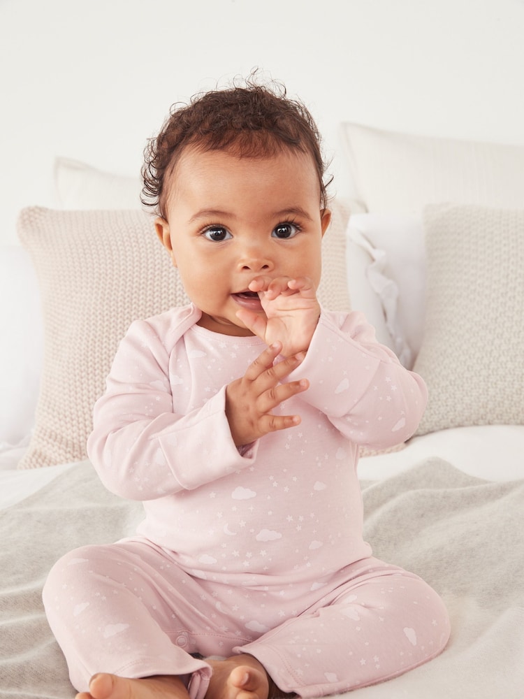 The White Company Pink 100% Cotton Cloud Print Sleepsuit - Image 1 of 5