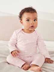 The White Company Pink 100% Cotton Cloud Print Sleepsuit - Image 2 of 5