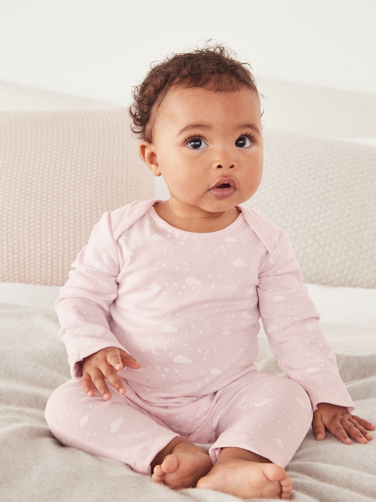 The White Company Pink 100% Cotton Cloud Print Sleepsuit - Image 2 of 5