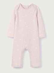 The White Company Pink 100% Cotton Cloud Print Sleepsuit - Image 4 of 5