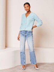 Lipsy Blue Cosy Diamante Bow V Neck Cardigan - Image 3 of 3
