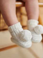 The White Company Knitted Pom Pom Booties - Image 1 of 2