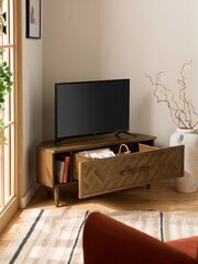 Natural Clayton Oak Marquetry Up to 46 inch Corner TV Unit - Image 2 of 8