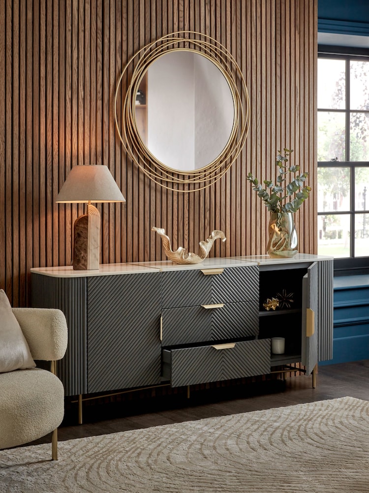 Dark Grey Valencia Marble Mango Wood Extra Large Sideboard - Image 2 of 9