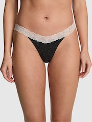 Victoria's Secret PINK Charcoal Heather Grey Thong Cotton Heather Lace Trim Knickers - Image 1 of 2