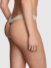 Victoria's Secret PINK Charcoal Heather Grey Thong Cotton Heather Lace Trim Knickers - Image 2 of 2