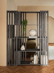 Dark Slatted Mango Wood Effect Shelf - Image 2 of 6