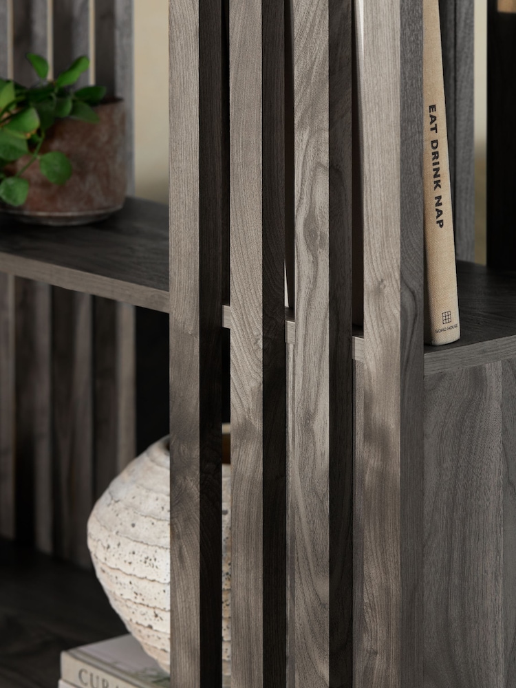 Dark Slatted Mango Wood Effect Shelf - Image 6 of 6