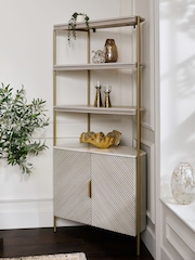 Light Grey Valencia Marble Mango Wood Corner Shelf - Image 1 of 8