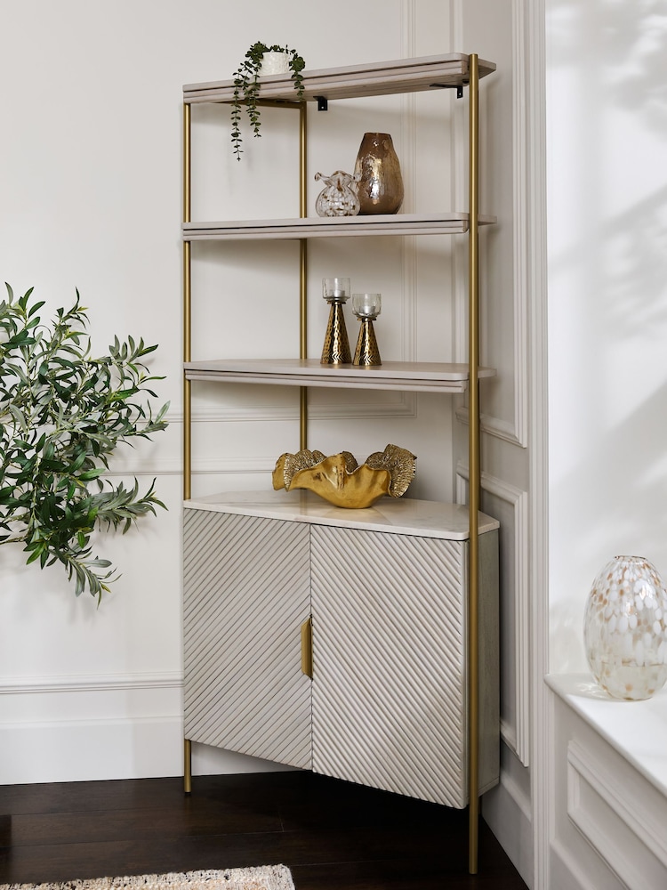 Light Grey Valencia Marble Mango Wood Corner Shelf - Image 1 of 8