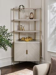 Light Grey Valencia Marble Mango Wood Corner Shelf - Image 2 of 8
