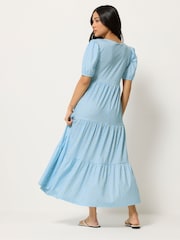 PixieGirl Petite Blue Spot Tiered Maxi Dress - Image 3 of 5