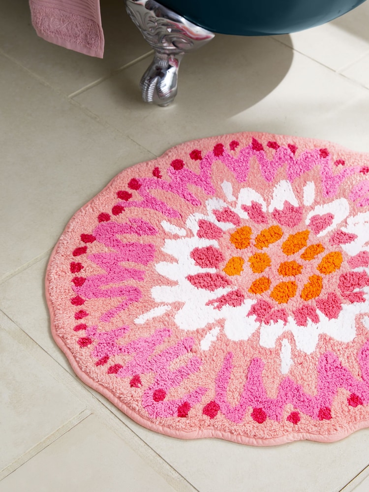 Lucy Tiffney Pink Flower 100% Cotton Bath Mat - Image 2 of 3