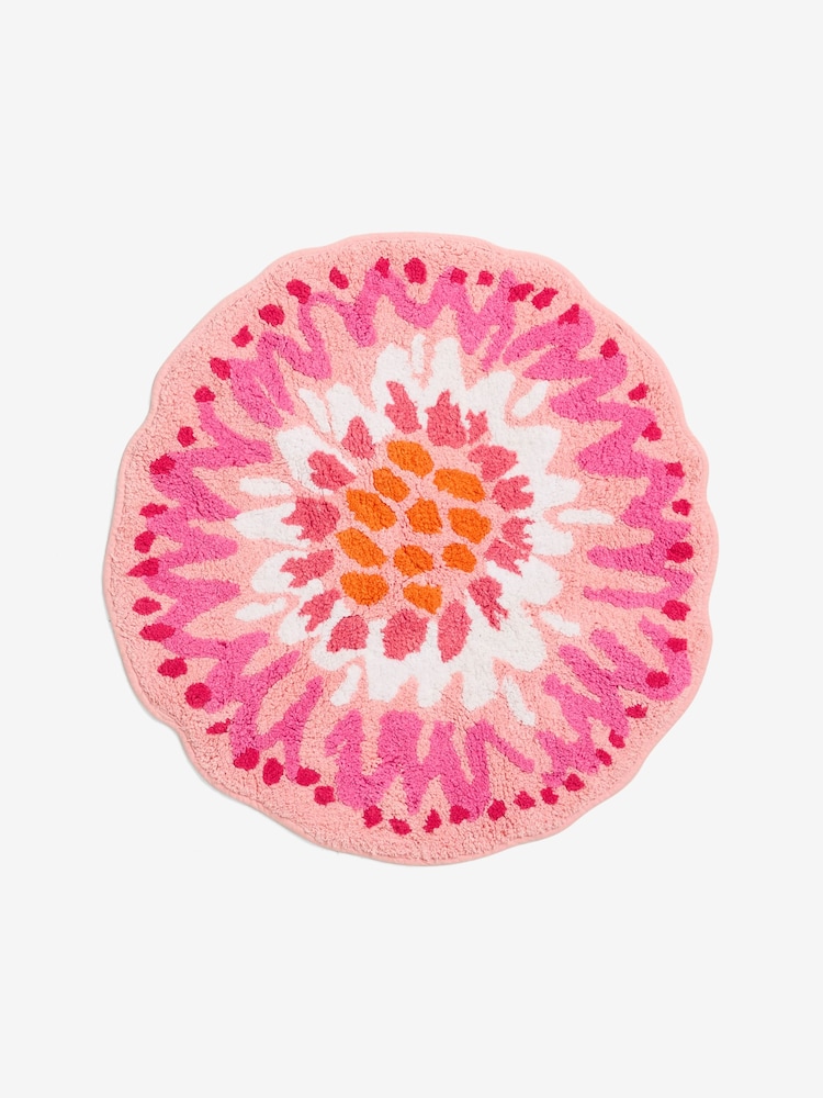Lucy Tiffney Pink Flower 100% Cotton Bath Mat - Image 3 of 3