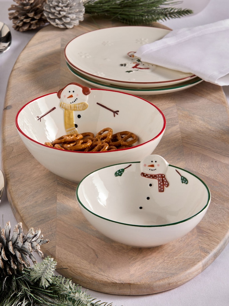 White Snowmen Nesting Serve Bowls Set of 2 - Image 1 of 5