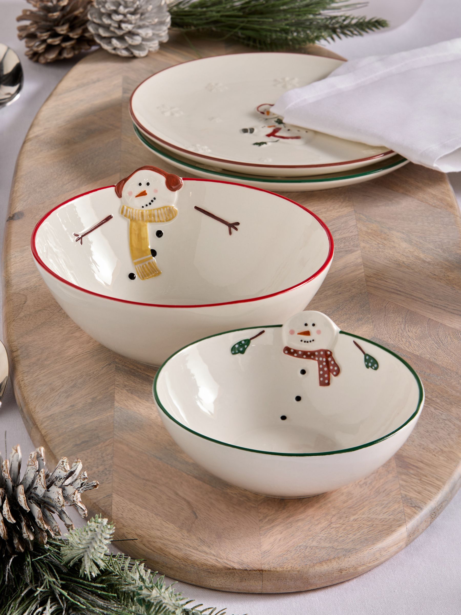 Christmas ceramics serving bowl set snowman design on sale