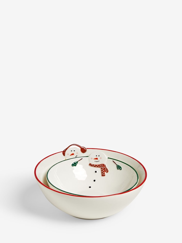 White Snowmen Nesting Serve Bowls Set of 2 - Image 5 of 5
