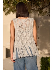 Silver Crochet Fringed Waistcoat - Image 2 of 6