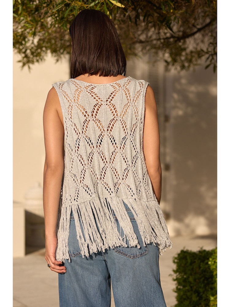Silver Crochet Fringed Waistcoat - Image 2 of 6