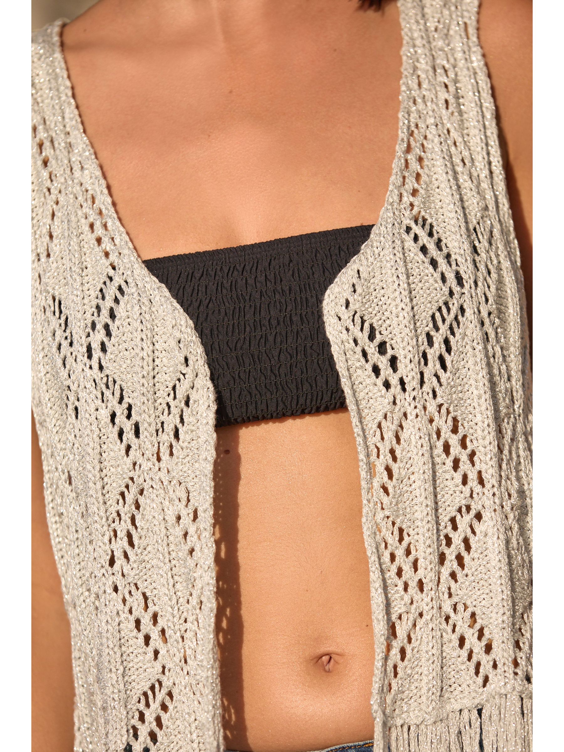 Buy Silver Crochet Fringed Waistcoat from Next Luxembourg