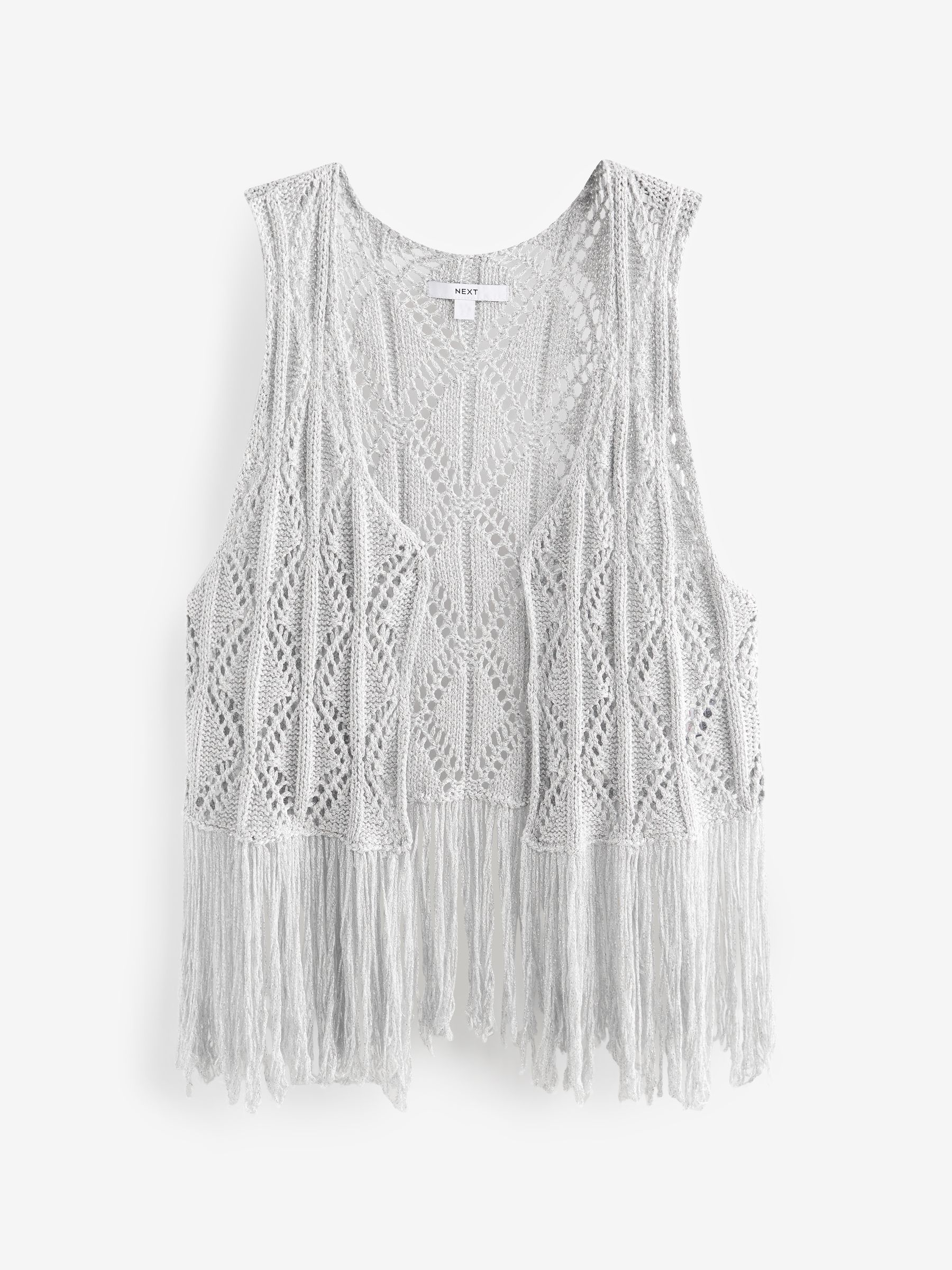 Buy Silver Crochet Fringed Waistcoat from Next Luxembourg