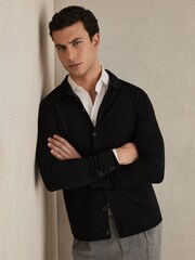 Reiss Black Forbes Merino Wool Button-Through Cardigan - Image 1 of 7