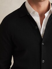 Reiss Black Forbes Merino Wool Button-Through Cardigan - Image 4 of 7