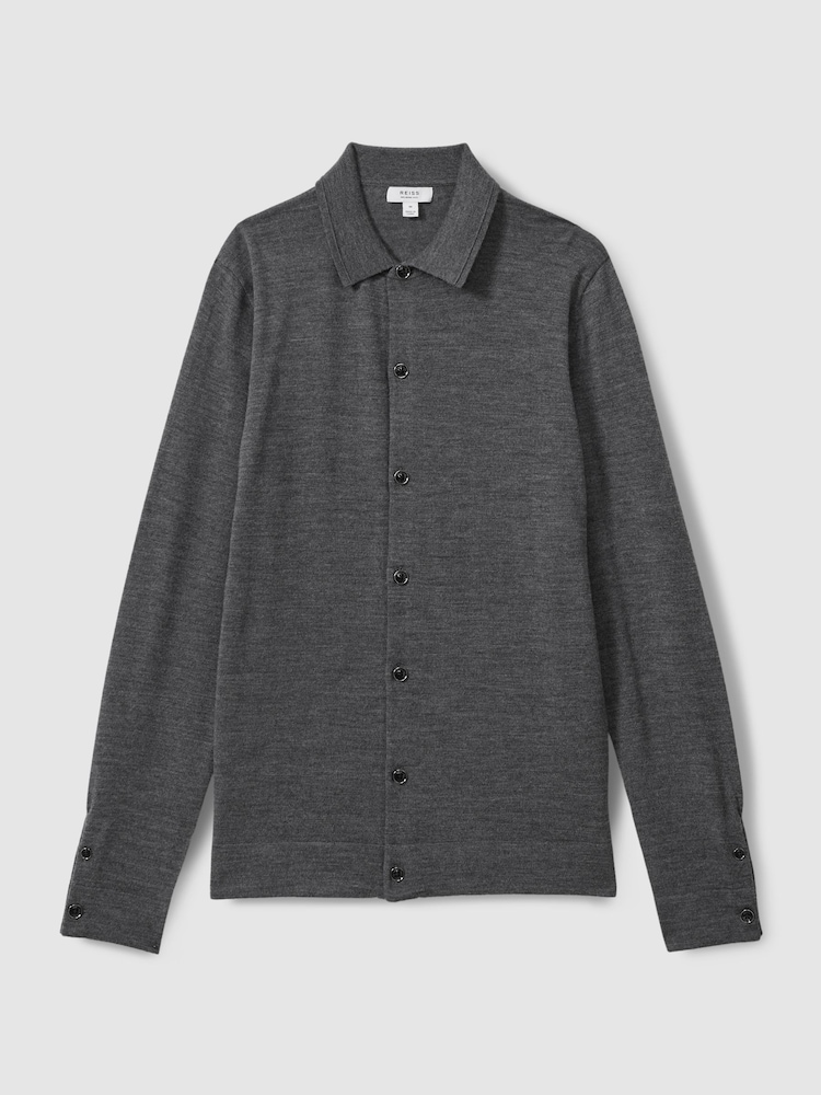 Reiss Derby Grey Marl Forbes Merino Wool Button-Through Cardigan - Image 2 of 5 Reiss Derby Grey Marl Forbes Merino Wool Button-Through Cardigan - Image 2 of 5