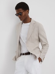 Reiss Stone Attire Slim Fit Textured Wool Blend Single Breasted Blazer - Image 1 of 6
