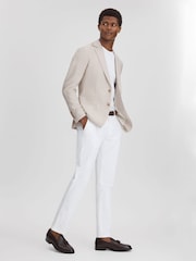 Reiss Stone Attire Slim Fit Textured Wool Blend Single Breasted Blazer - Image 3 of 6